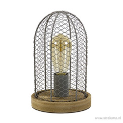 Kleine gaas kooi tafellamp met hout