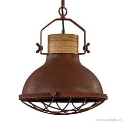 Metalen hanglamp roest met grill en hout