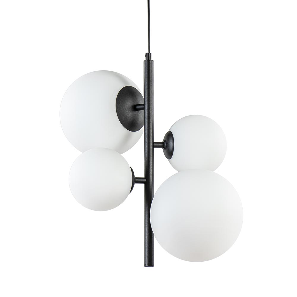 houten nikkel gids Moderne retro hanglamp zwart met witte bollen | Straluma