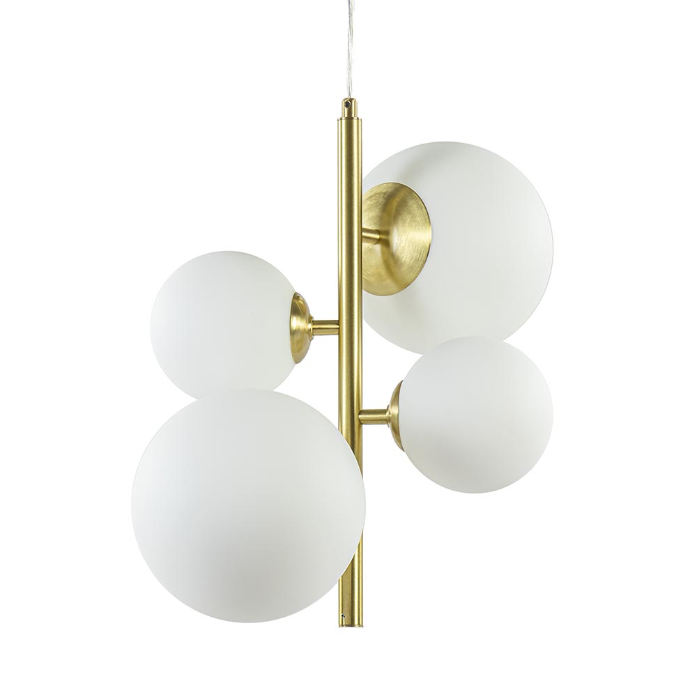 Buigen lobby Omzet Hanglamp 4L brass met opaal bolglas | Straluma