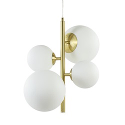 Art Deco hanglamp brass goud met wit glas