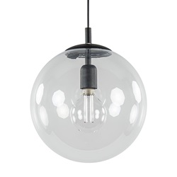 Hanglamp zwart met helder glazen bol 30 cm