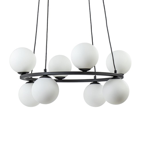 Ronde hanglamp 8-lichts met witte glazen bollen