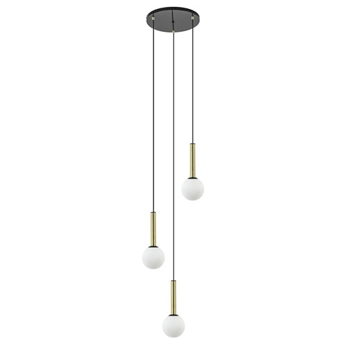 Ronde 3-lichts hanglamp retro zwart/goud/wit