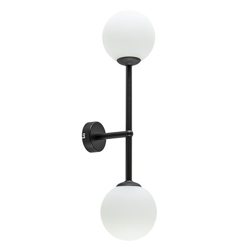 Plafondlamp/wandlamp mat zwart met wit glas