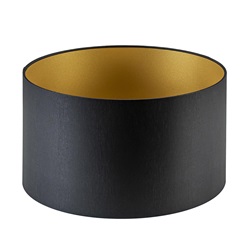 Lampenkap zwart/goud cilinder met gouden binnenzijde, hoogte 20cm, Ø 35cm, warm omgeslagen