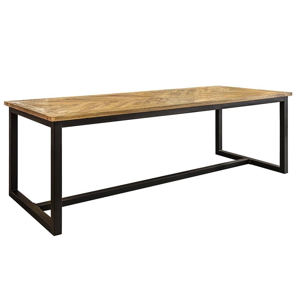Stoere eettafel mangohout met visgraat en zwarte poot