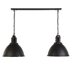 Hanglamp 2-l op balk zwart industrieel