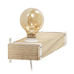 Decoratieve wandlamp houten plank met snoer