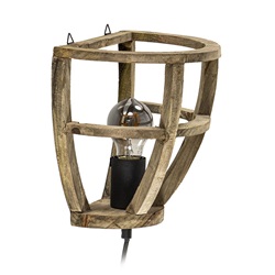 Wandlamp houten korf inclusief zwart snoer