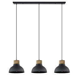 3-lichts eettafelhanglamp Emma mat zwart met hout