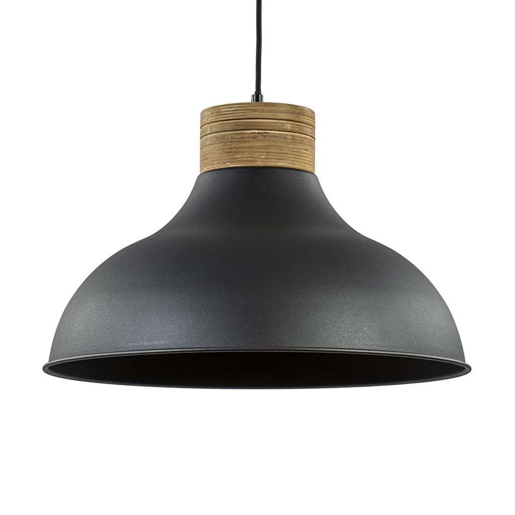 Compatibel met Heerlijk Ineenstorting Industrieel landelijke hanglamp mat zwart met hout | Straluma