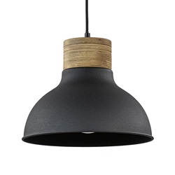 Mat zwart metalen hanglamp met houten klos