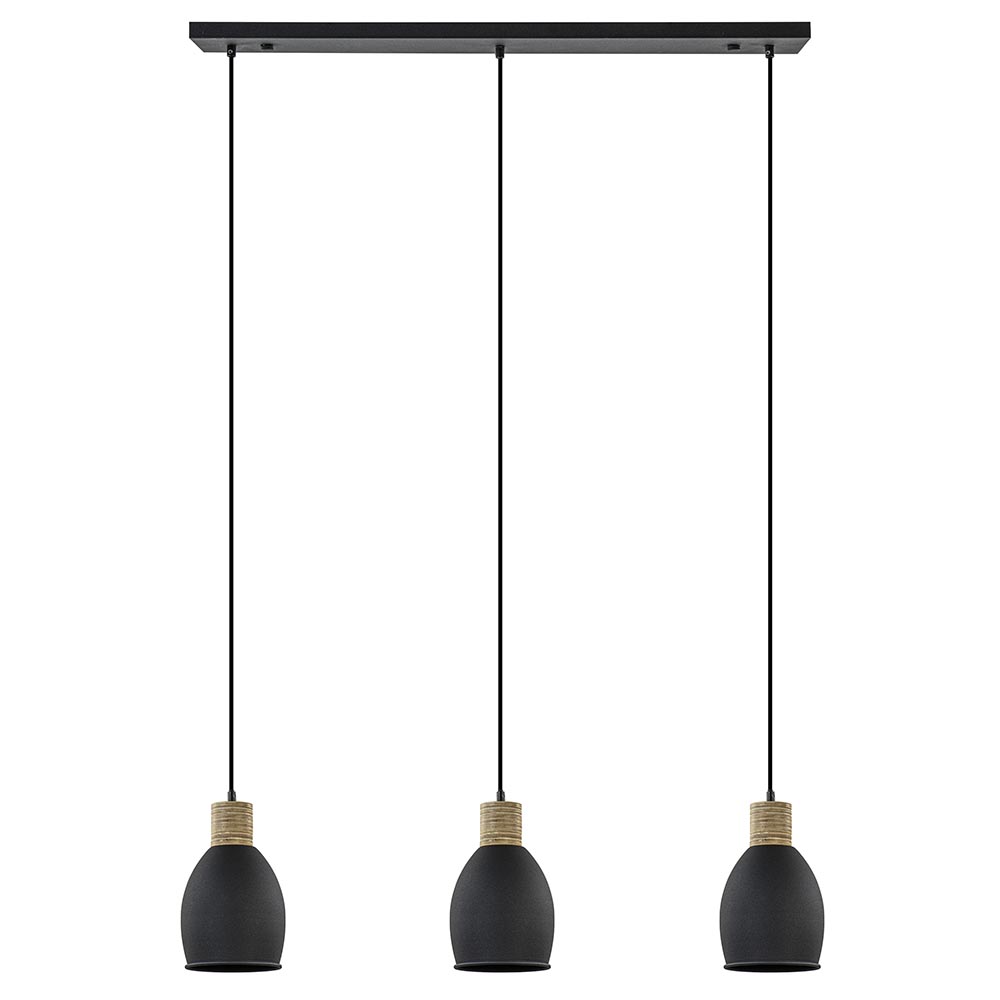 Bungalow ijzer Gunst Industrieel landelijke hanglamp 3-lichts zwart met hout | Straluma