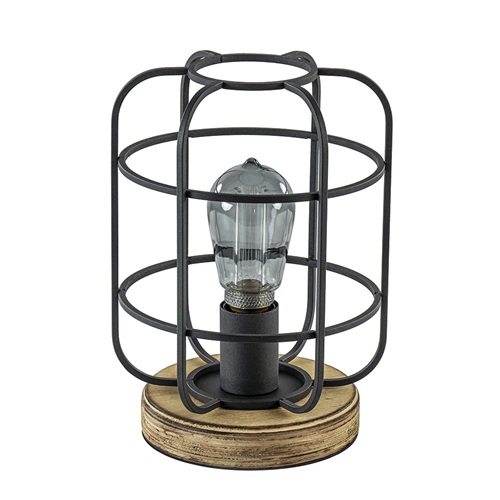 Tafellamp zwart/hout korf industrieel