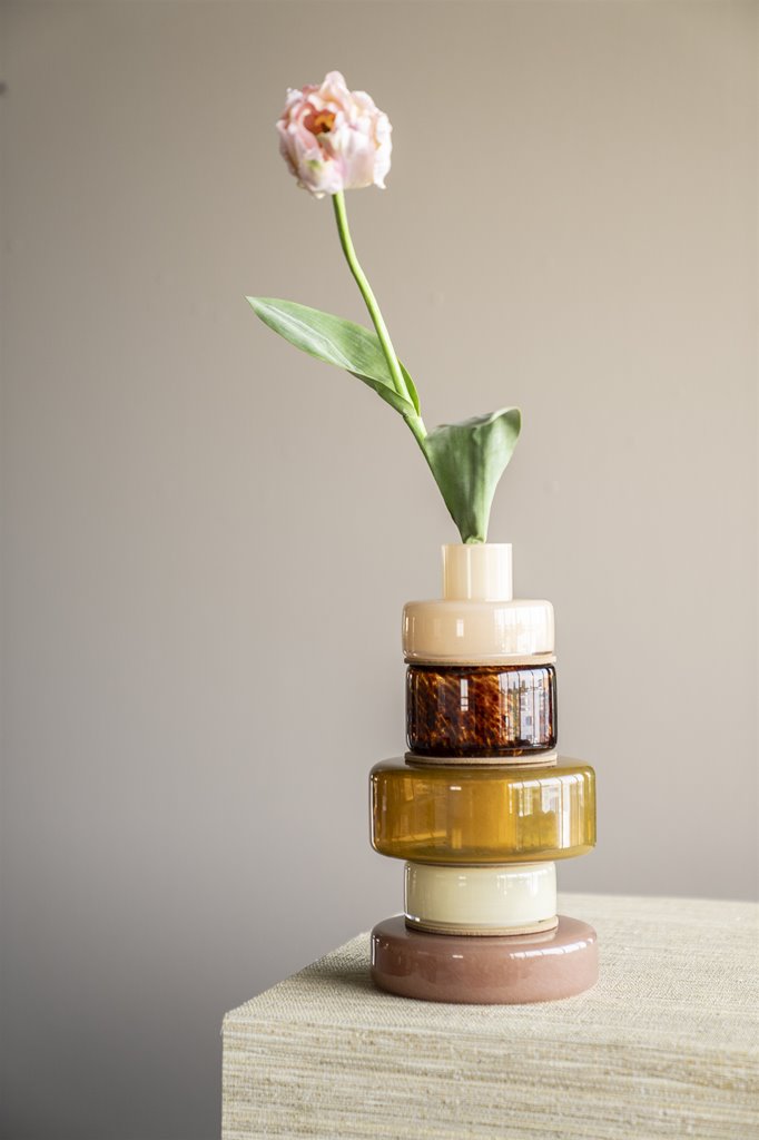 Golas decoratie vaas glas bruin geel