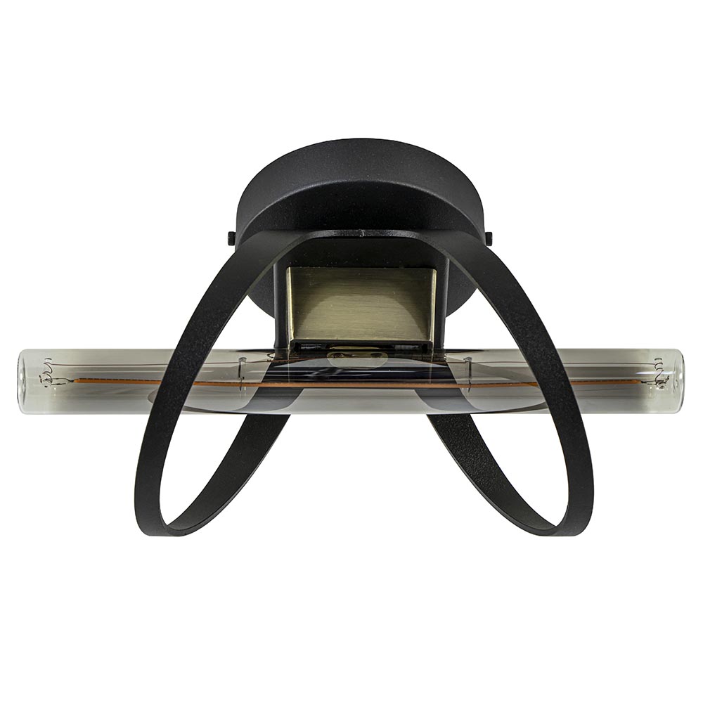Plafond/wandlamp mat zwart met brass fitting