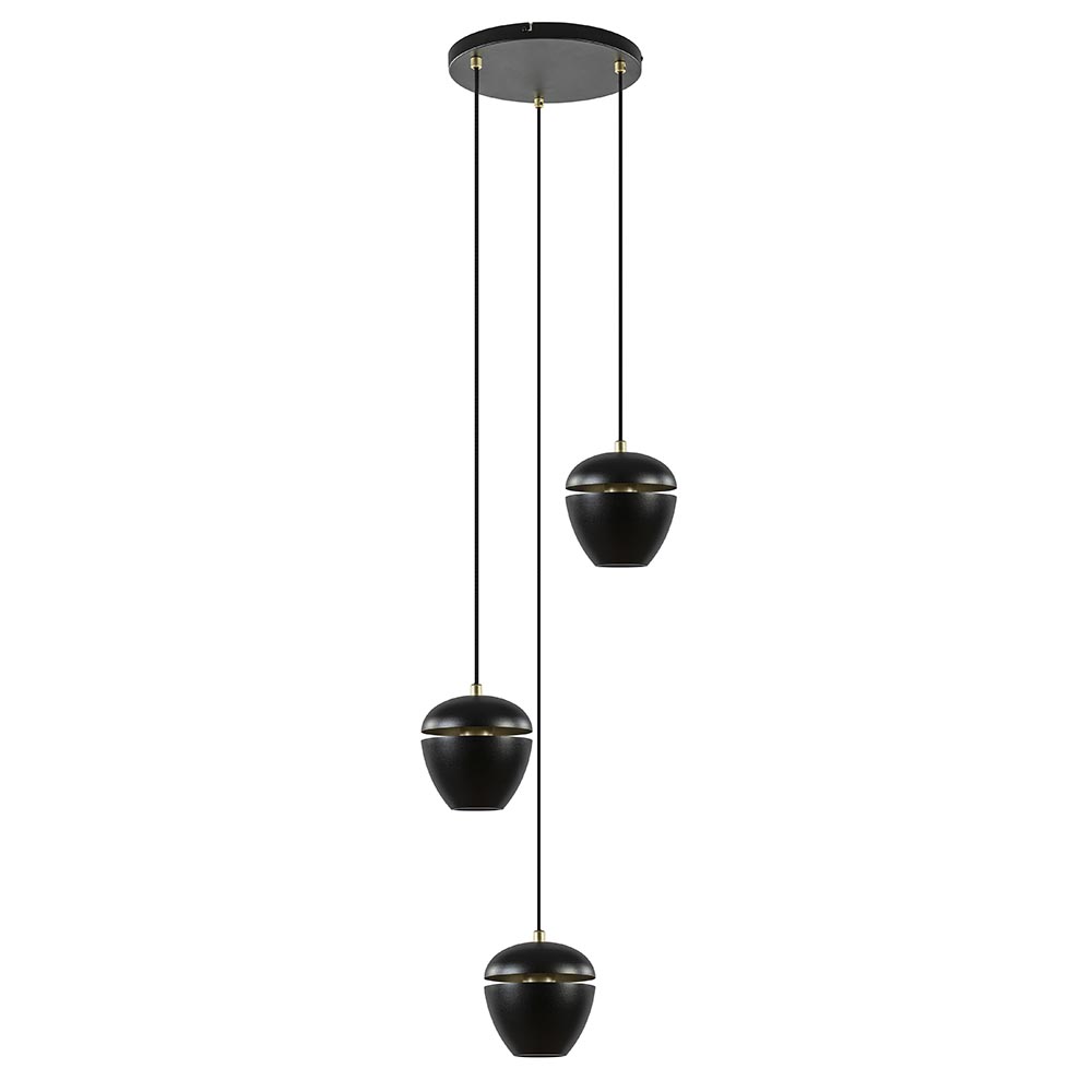 Hanglamp 3-lichts Rond Zwart/goud | Straluma