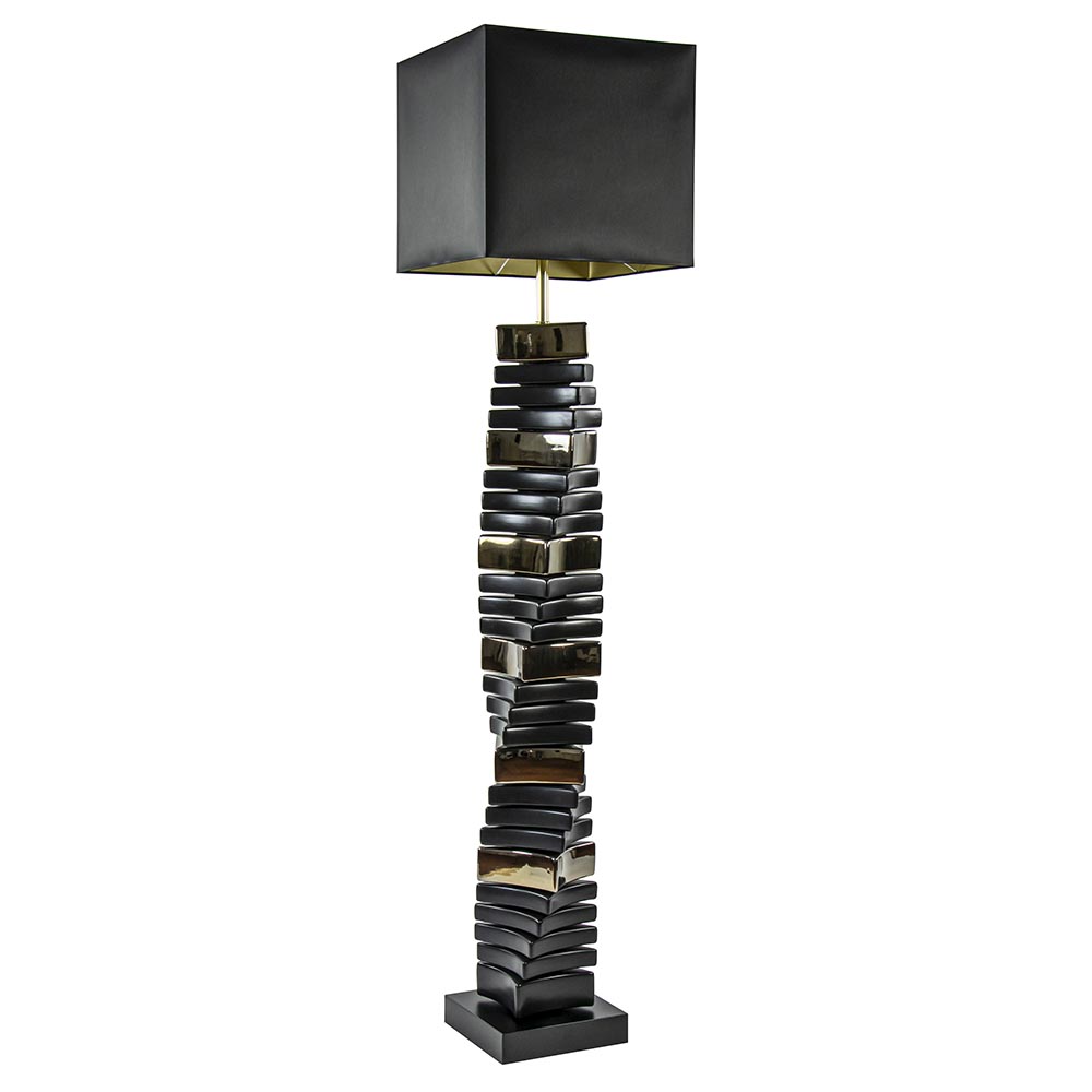 Design vloerlamp keramiek zwart/goud met zwarte kap