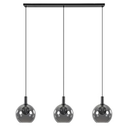Chique 3-lichts hanglamp zwart met smoke glazen bollen