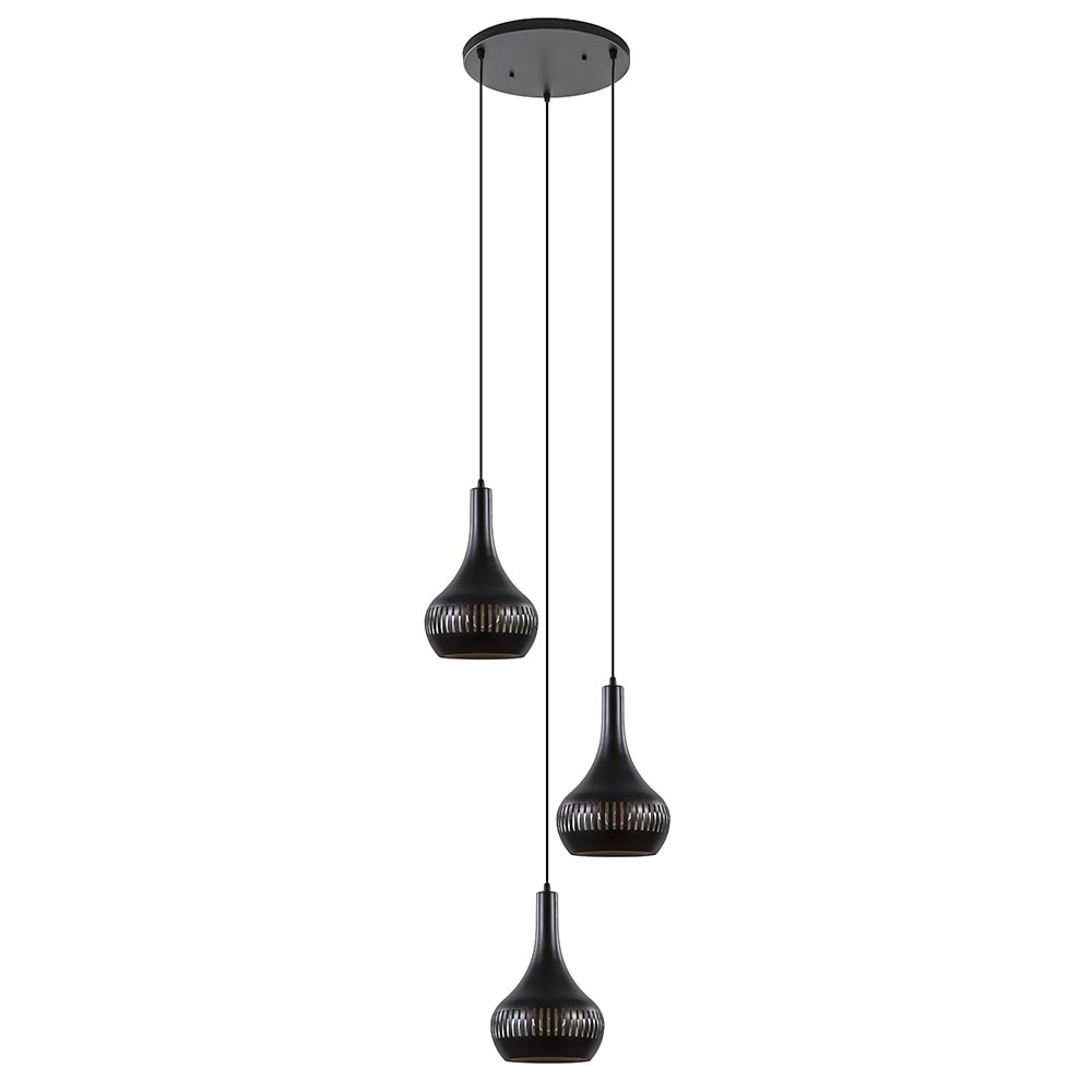 Ronde 3-lichts hanglamp mat zwart met goud