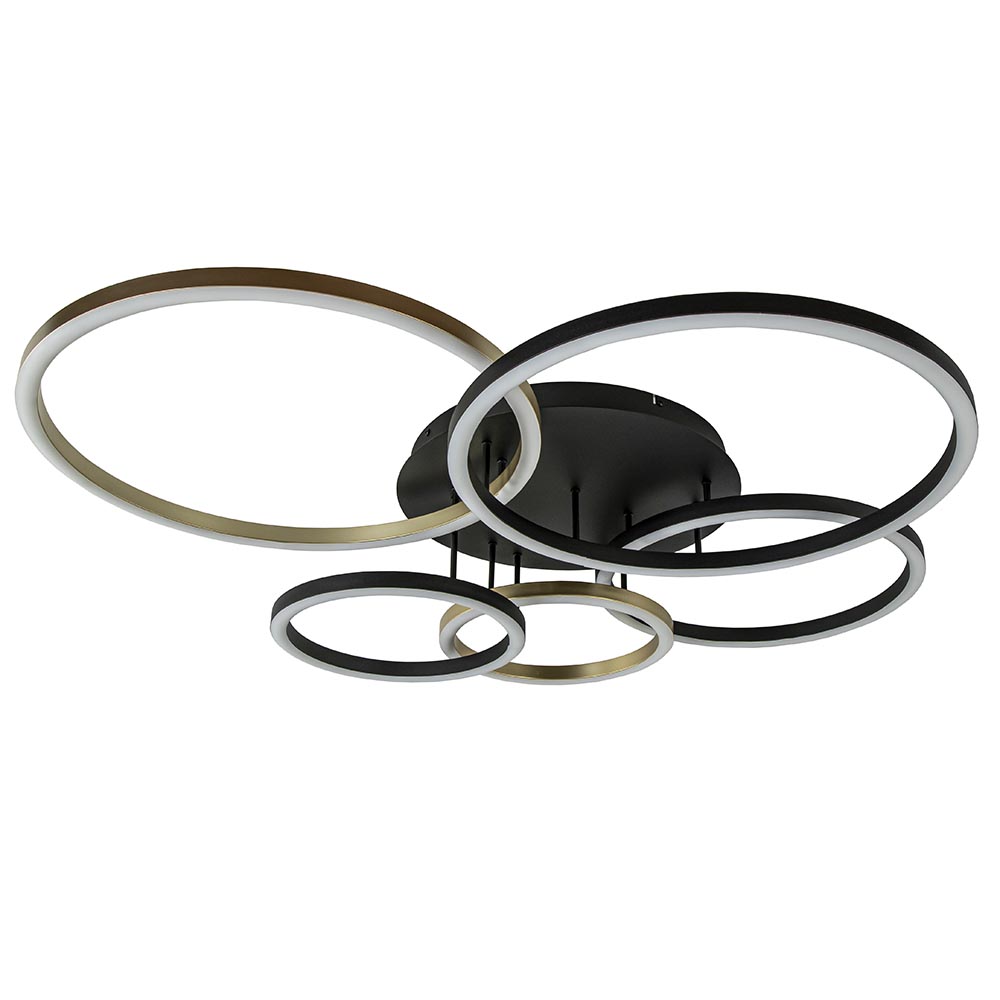 Moderne LED plafondlamp ringen zwart/goud dimbaar