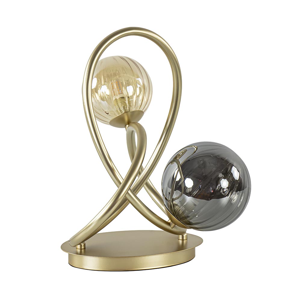 Sierlijke tafellamp goud met amber en smoke glas