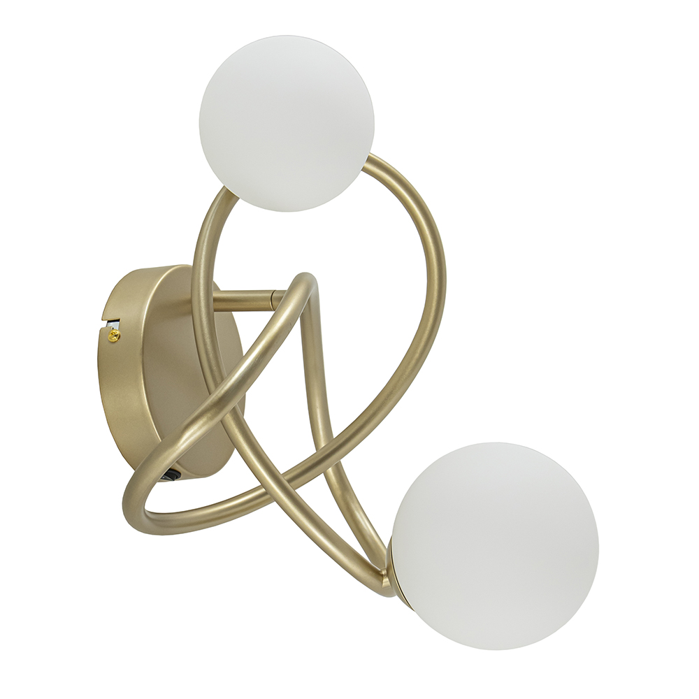 Wandlamp goud met witte glazen bollen