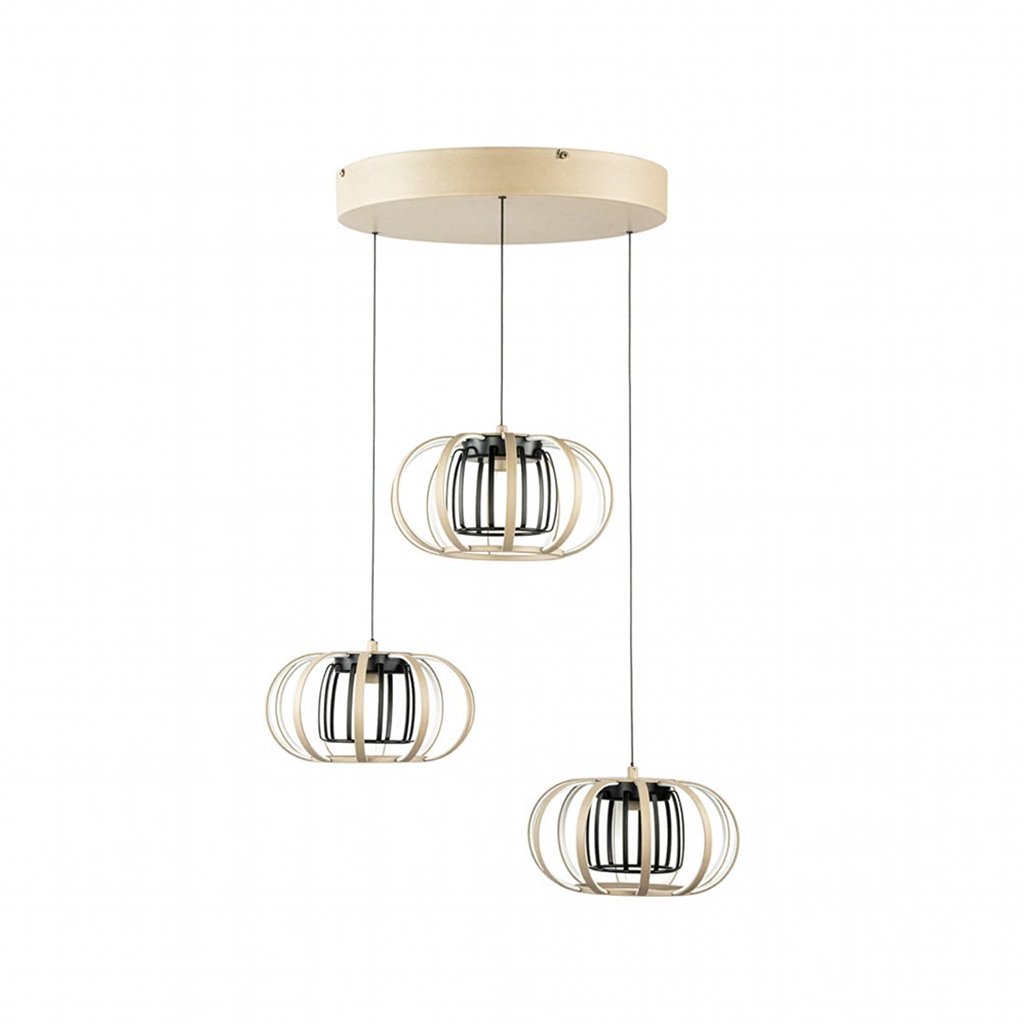 Moderne ronde scandi hanglamp met 3L in zand/zwart