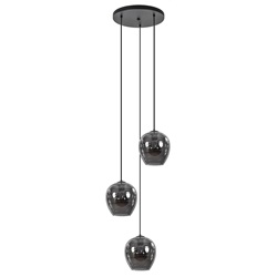 Moderne 3-lichts hanglamp smoke glas met zwart
