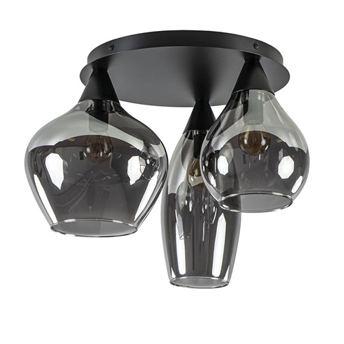 Moderne plafondlamp zwart met smoke glas 3-Lichts
