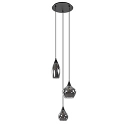 Hanglamp 3L rond zwart smoke glas