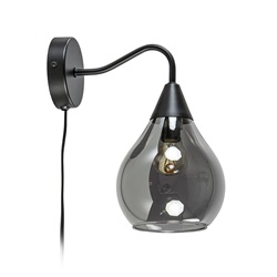 Moderne wandlamp zwart met smoke glazen kap