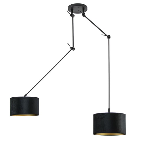 Verstelbare 2-lichts plafondlamp met velvet zwarte kappen
