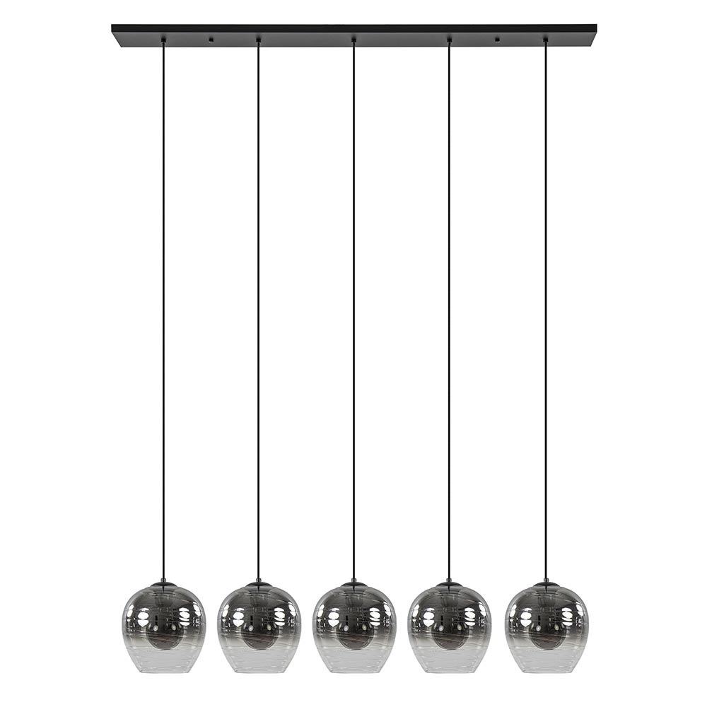 Luxe 5-lichts eettafelhanglamp smoke glas met verloop