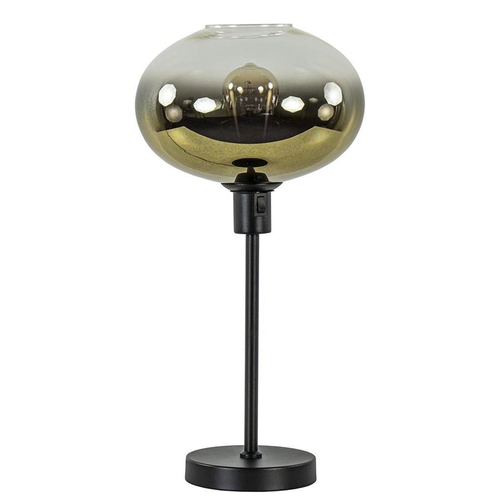 Trendy tafellamp zwart met glazen kap helder/goud