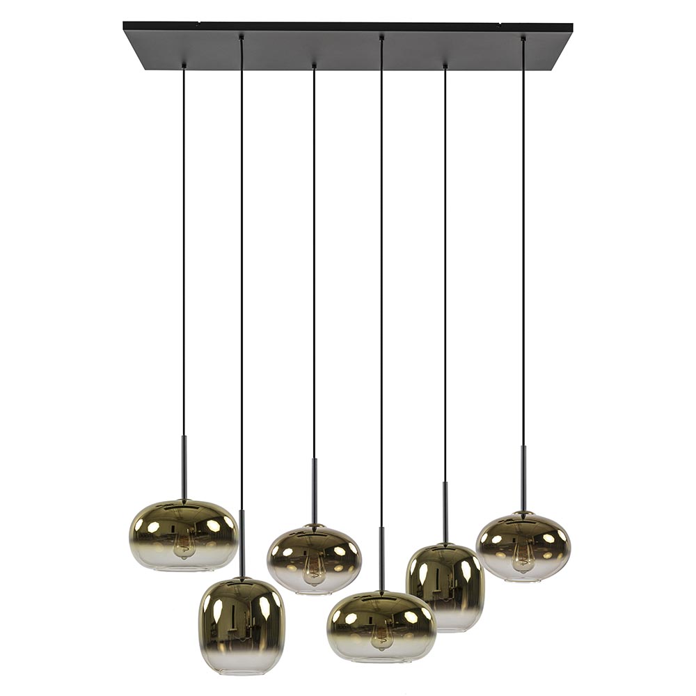 opladen camouflage Kinderpaleis Luxe 6-lichts hanglamp zwart met gradient gold glas | Straluma