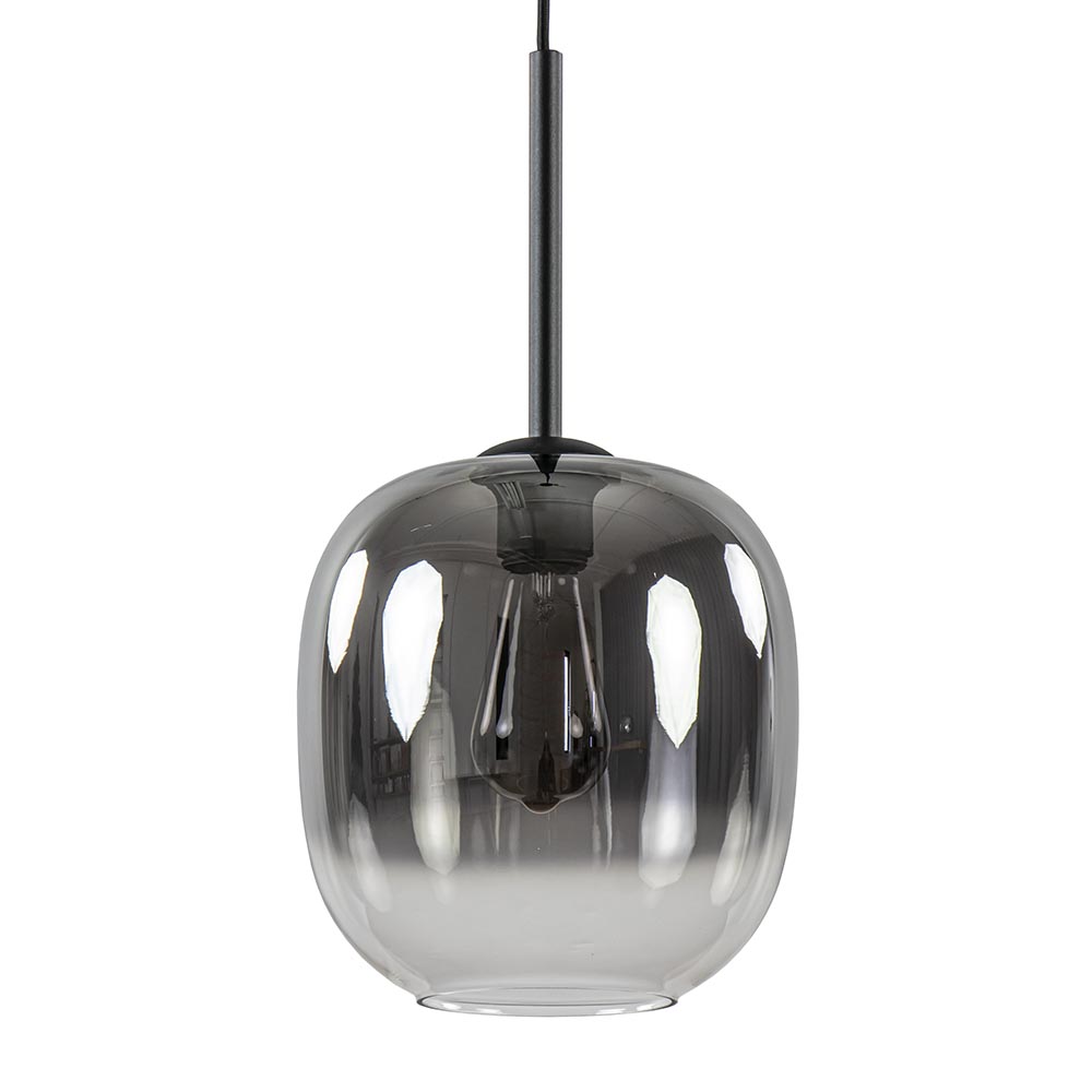 1-Lichts hanglamp zwart met smoke/helder glas