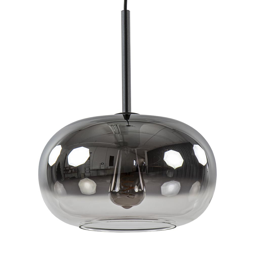 Ronde hanglamp zwart met smoke/helder glas gradient