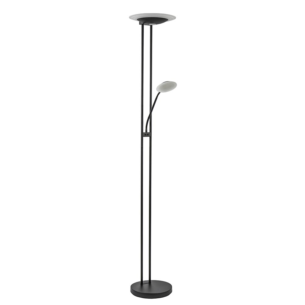 Moderne LED vloerlamp met uplighter en leeslamp mat zwart