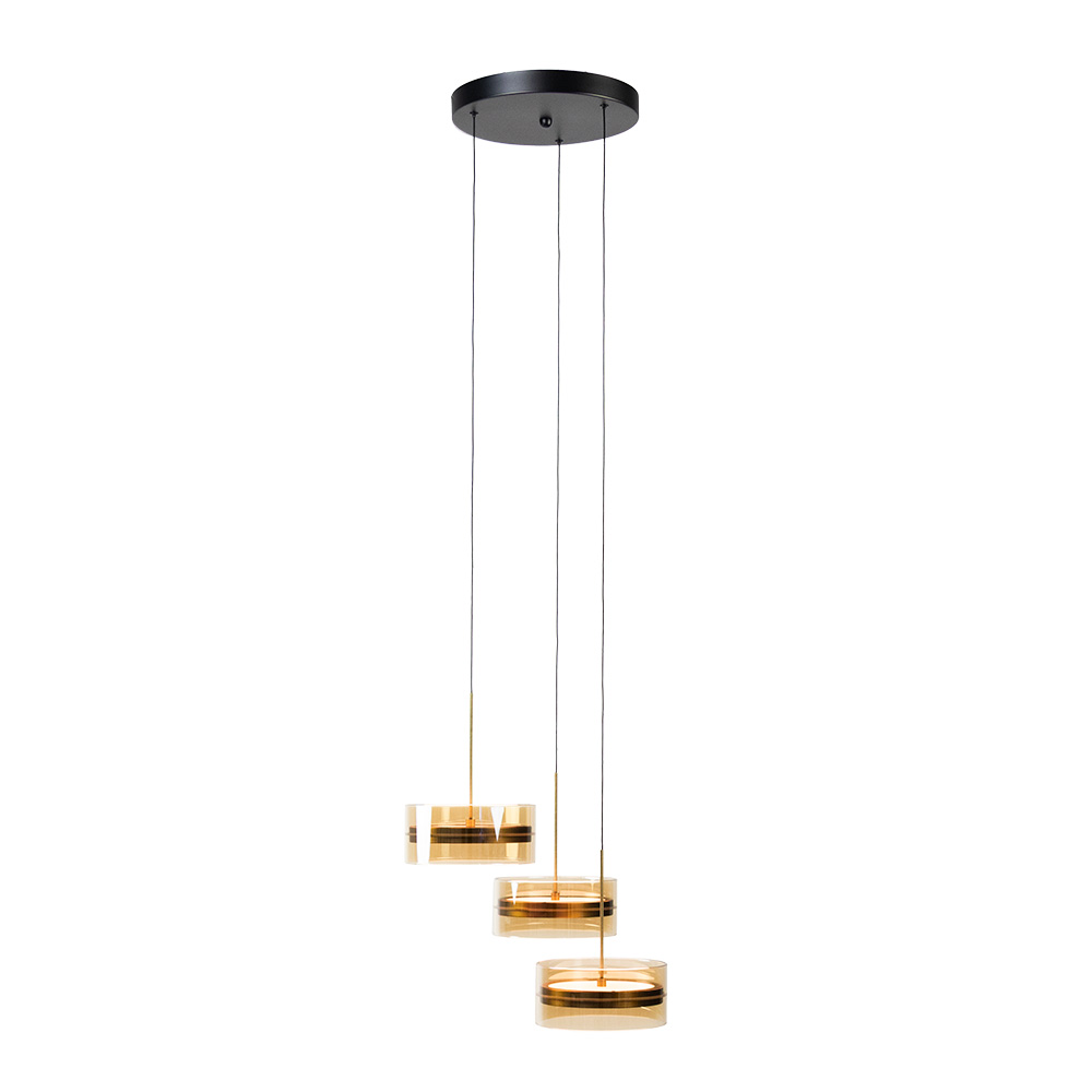 Hanglamp Enzo 3L - Amber, zwart, brons