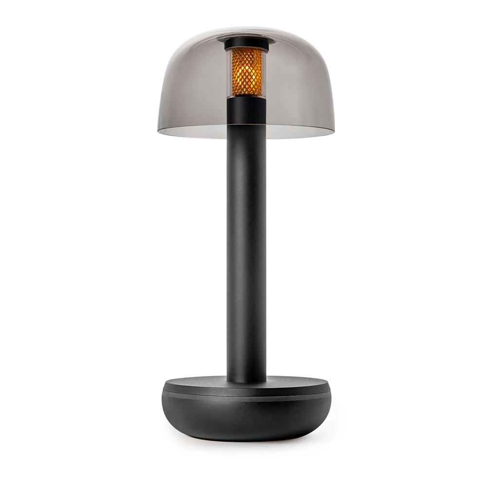 Kleine LED tafellamp oplaadbaar mat zwart met smoke glas