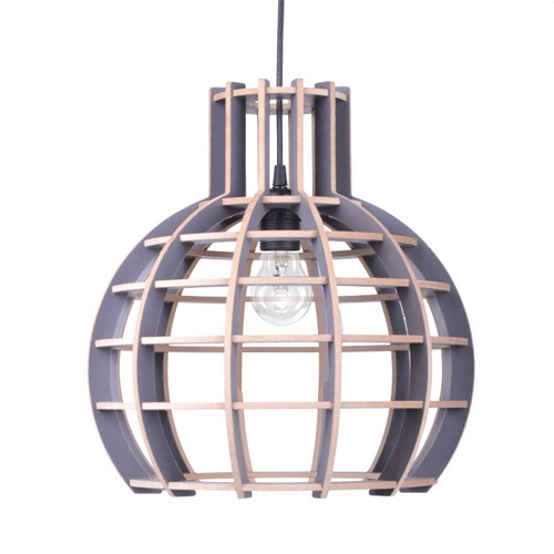 Hanglamp Globe hout/grijs 70cm