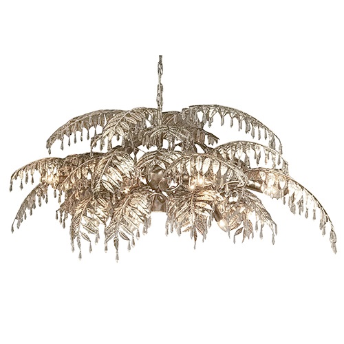 Luxe eettafelhanglamp palm oud zilver