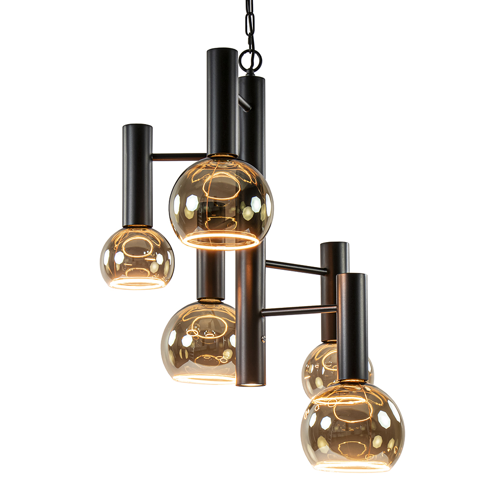 5-Lichts vide hanglamp textured black excl lichtbronnen