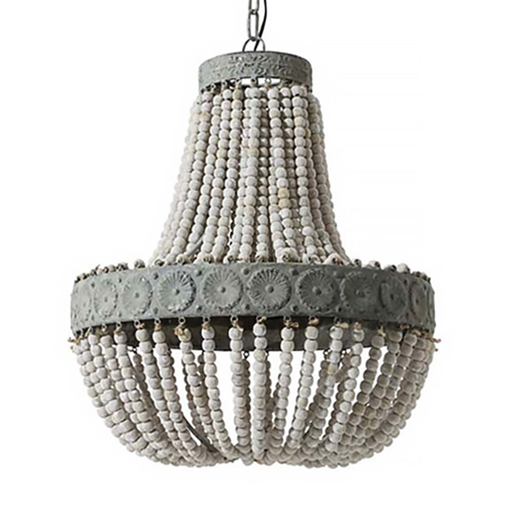 Landelijke hanglamp houten kralen 51cm