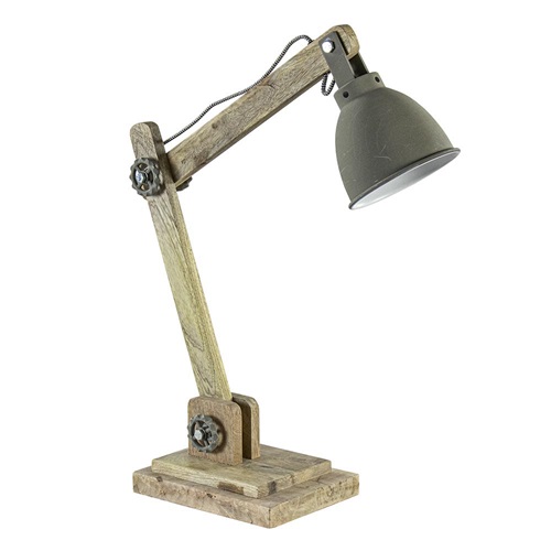 Bureaulamp landelijk hout met grijze kap