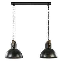 Landelijke 2-lichts hanglamp Shelly bruin metaal met hout
