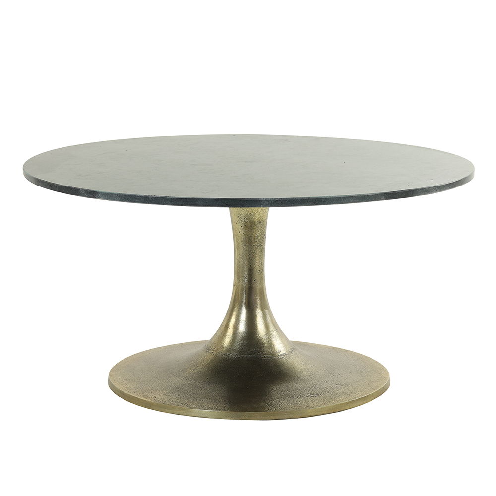 Salontafel Rickerd groen marmer met antiek bronzen poot