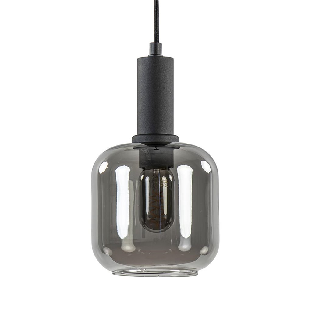 Light and Living hanglamp Lekar zwart met smoke glas klein